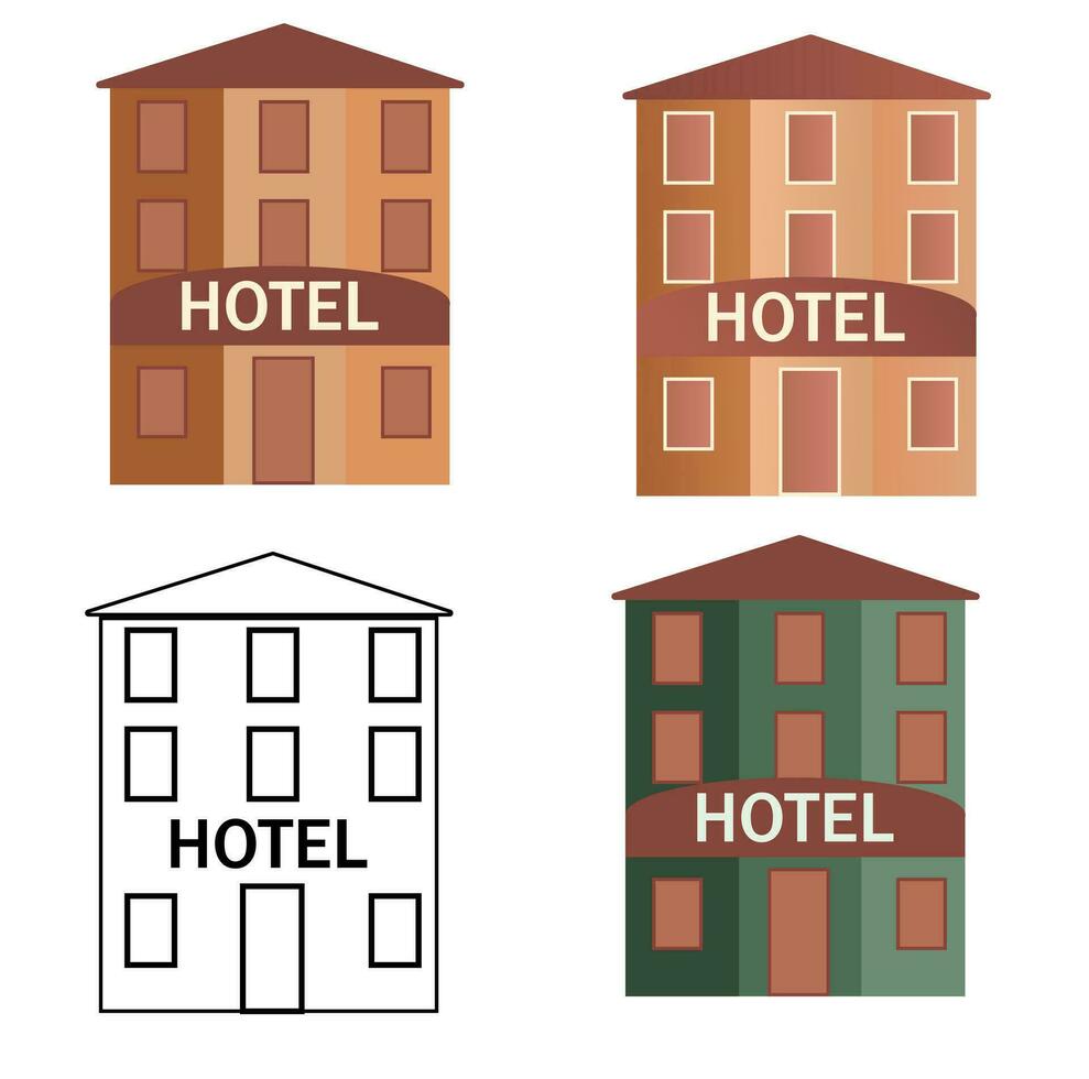 hotel edificio logo. hotel icono en vector. negro y blanco y color vector