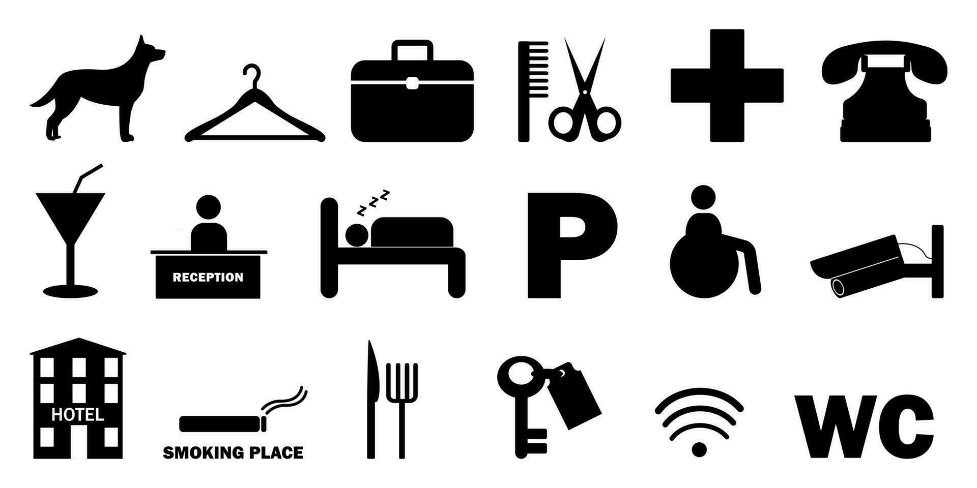 set of hotel icons. icons for public places vector