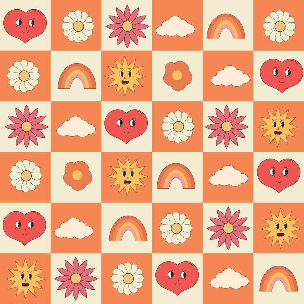 groove pattern in vintage style, vector. Orange sun vector