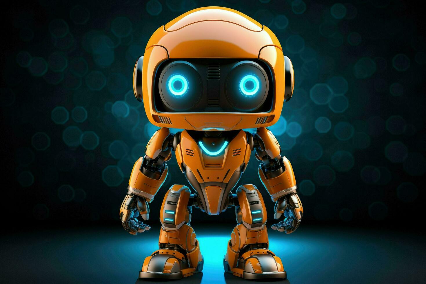AI generated Modern futuristic baby robot with glowing eyes Ai generated photo