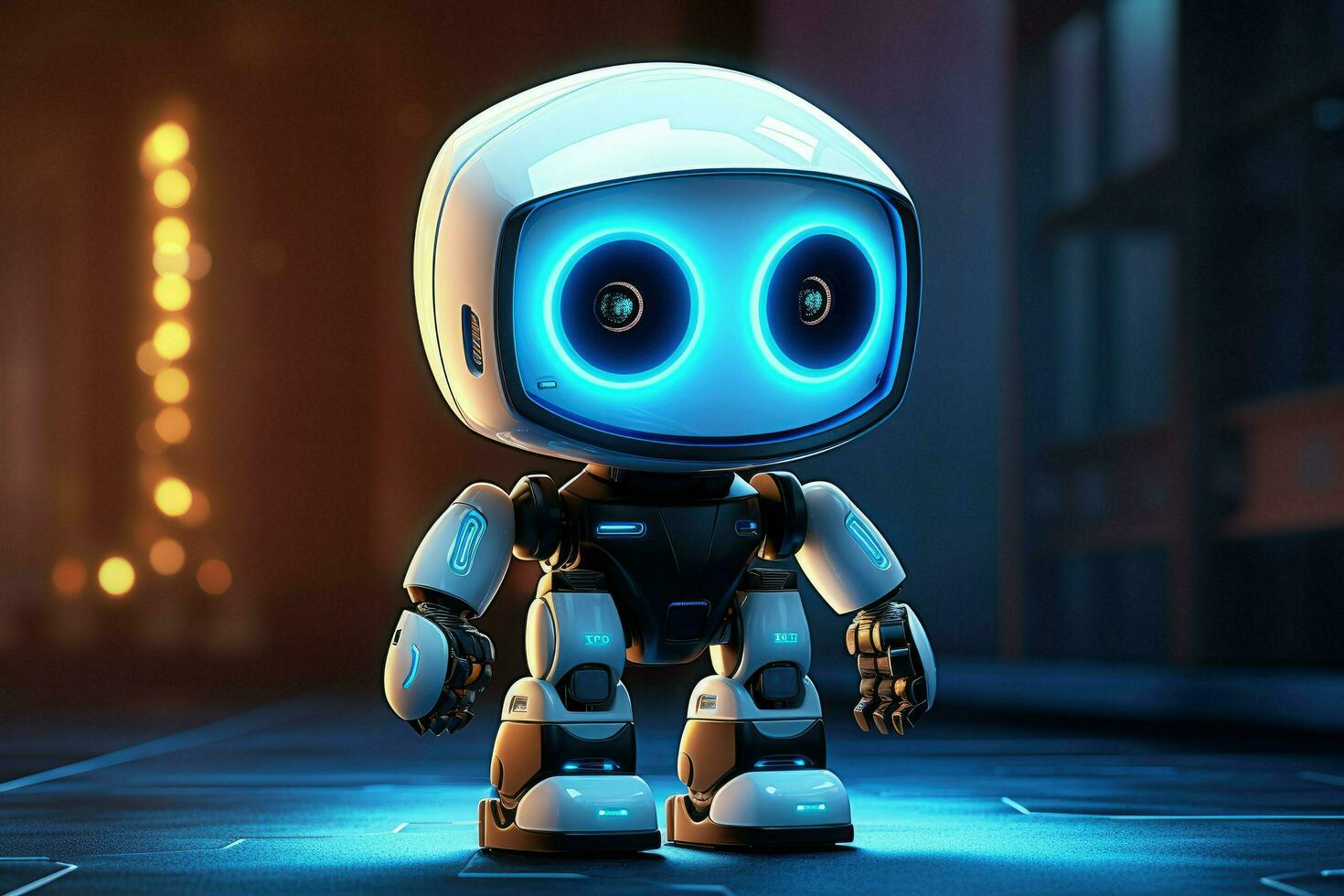 AI generated Modern futuristic baby robot with glowing eyes Ai generated photo