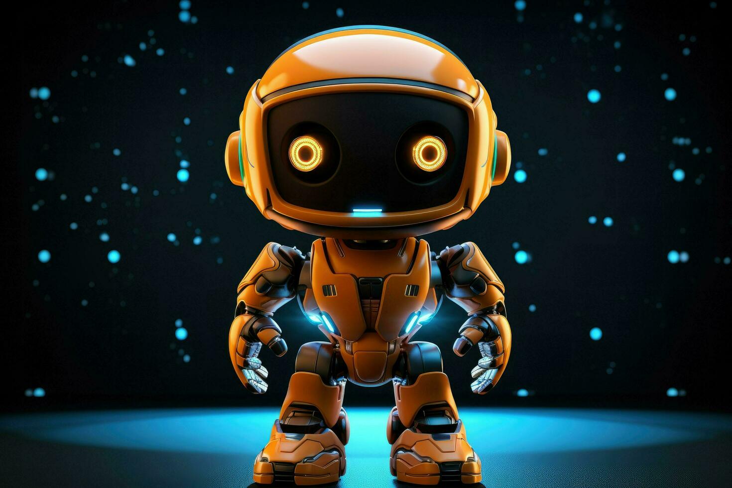 AI generated Modern futuristic baby robot with glowing eyes Ai generated photo