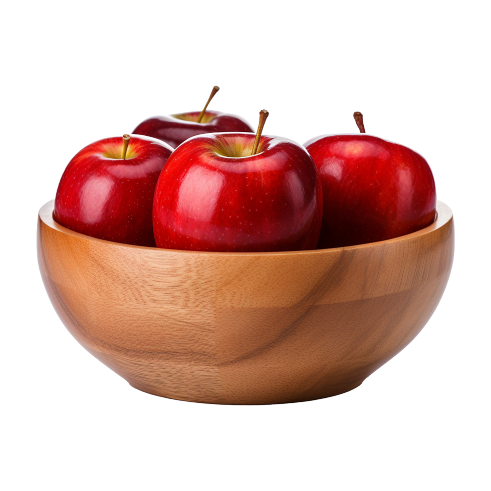 AI generated Apples in wooden bowl isolated on transparent background png