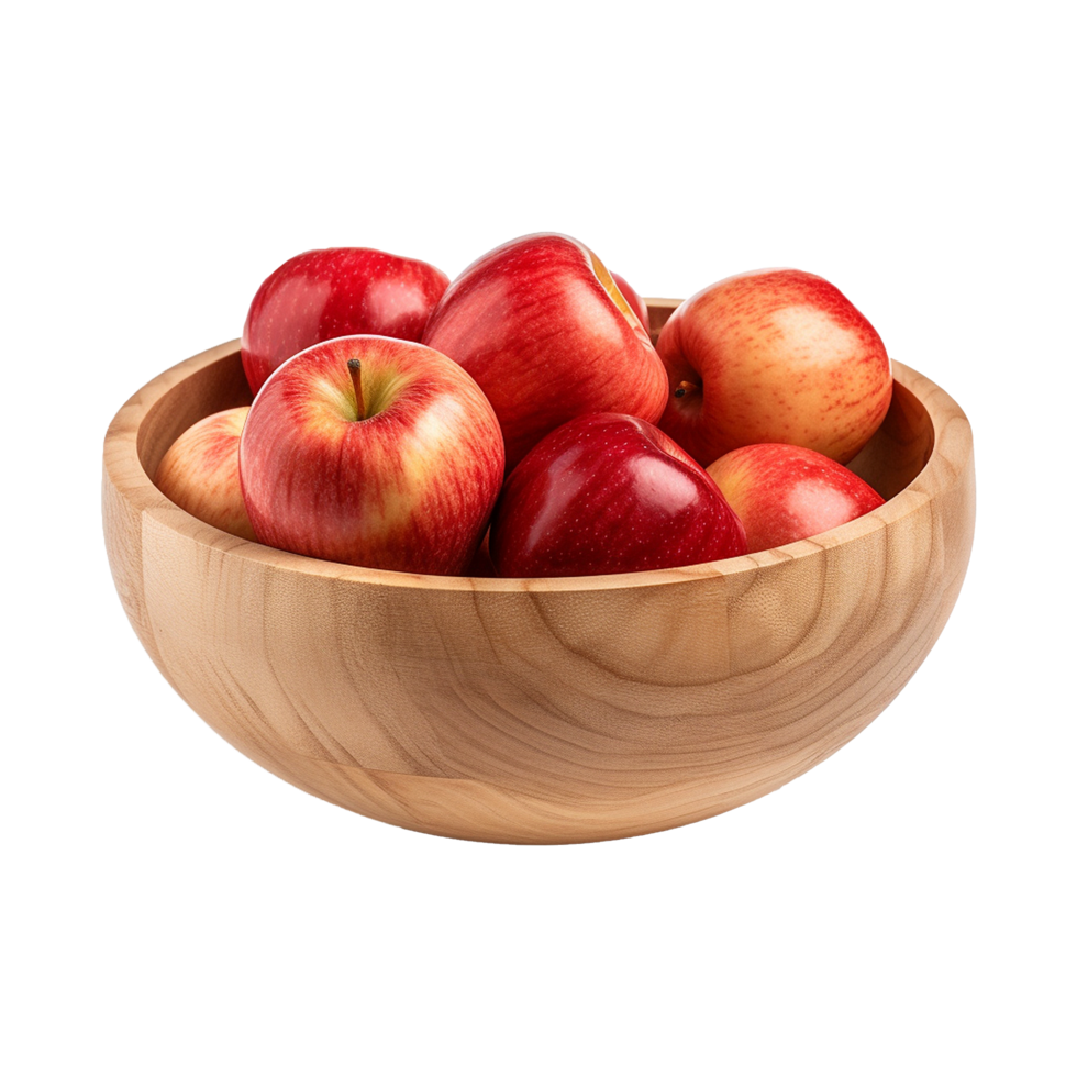 AI generated Apples in wooden bowl isolated on transparent background png