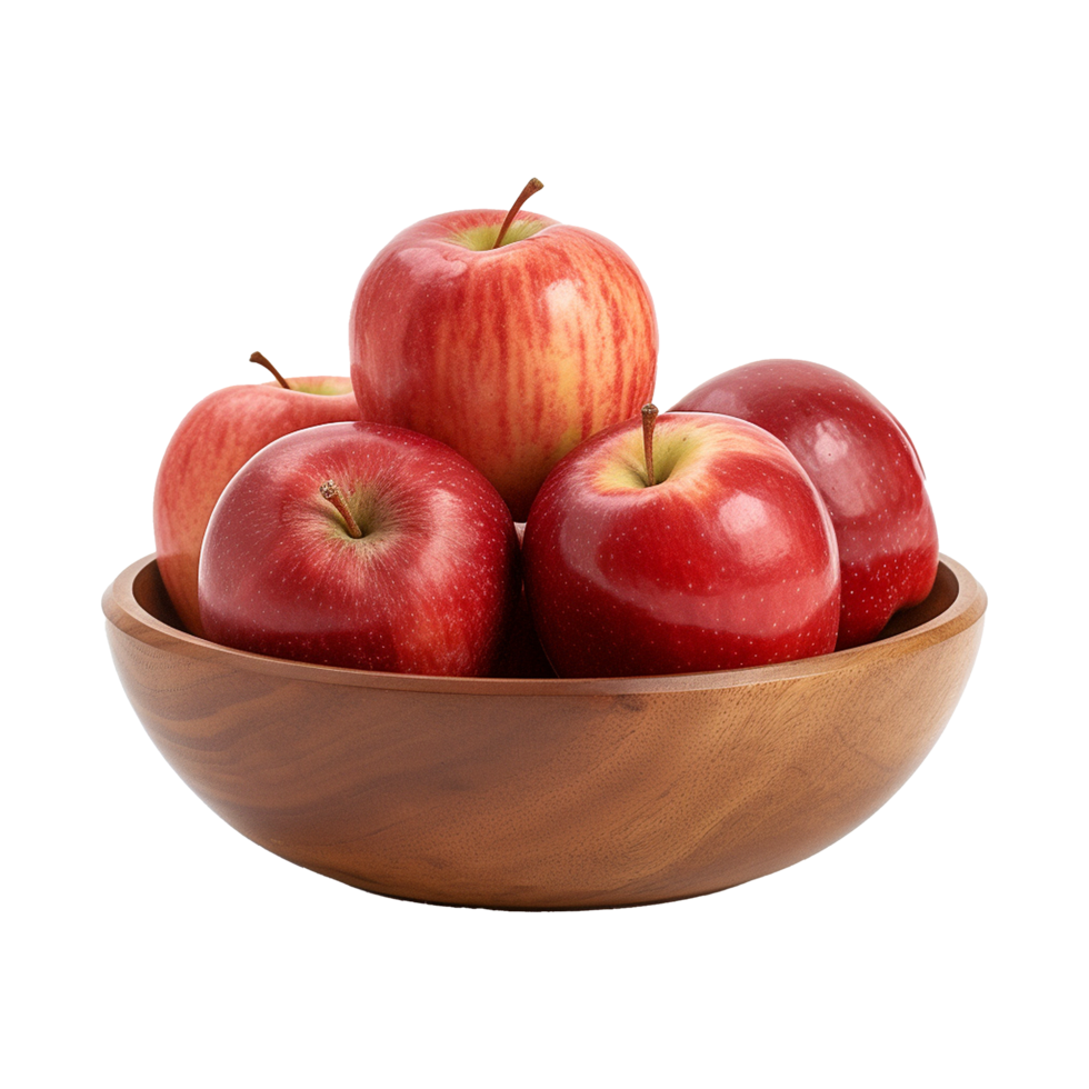 AI generated Apples in wooden bowl isolated on transparent background png