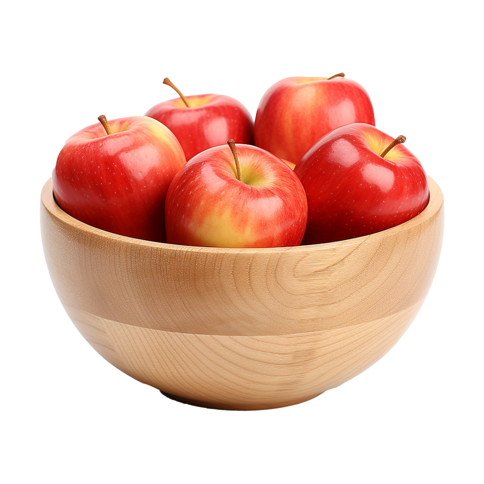 AI generated Apples in wooden bowl isolated on transparent background png