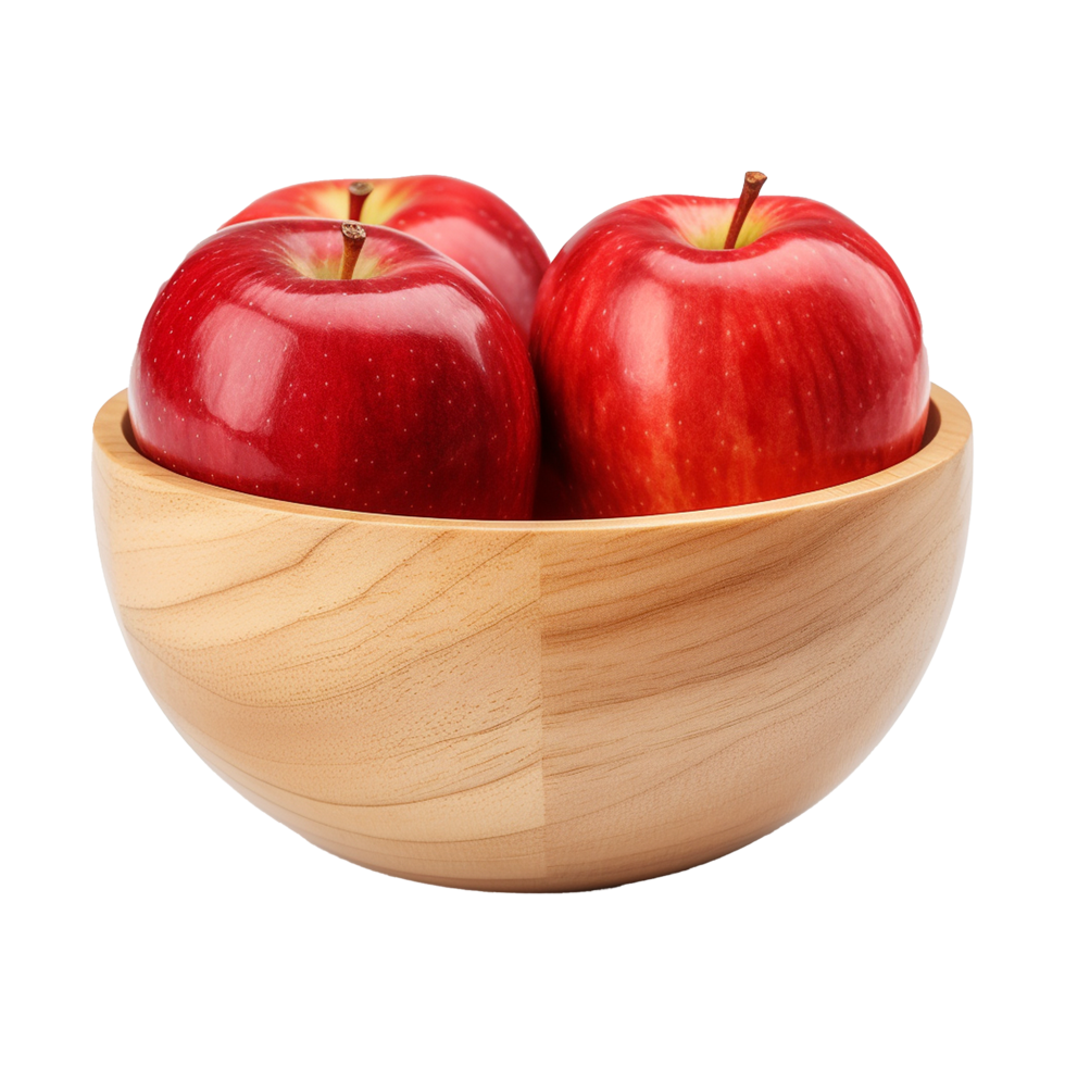 AI generated Apples in wooden bowl isolated on transparent background png