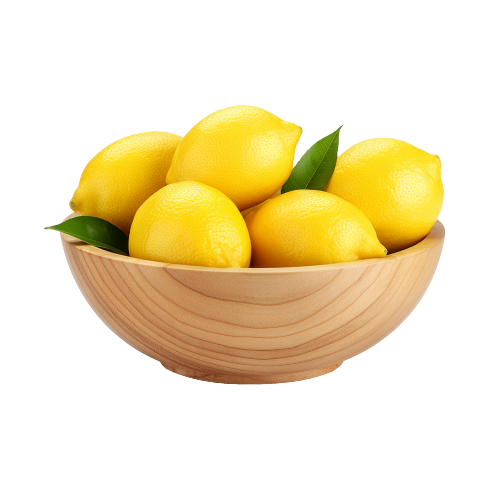 AI generated Lemons in wooden bowl isolated on transparent background png