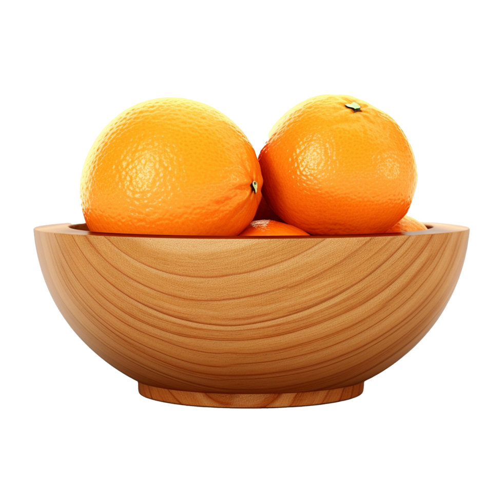 AI generated Oranges in wooden bowl isolated on transparent background png