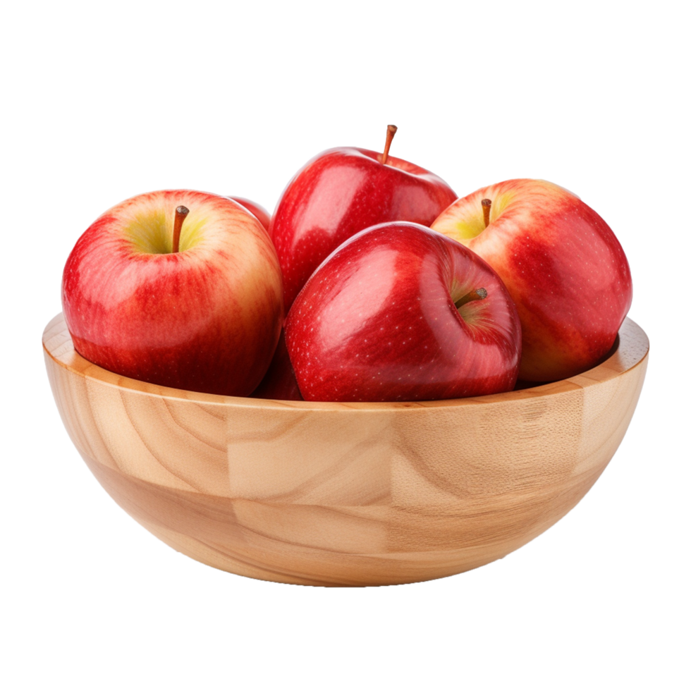 AI generated Apples in wooden bowl isolated on transparent background png