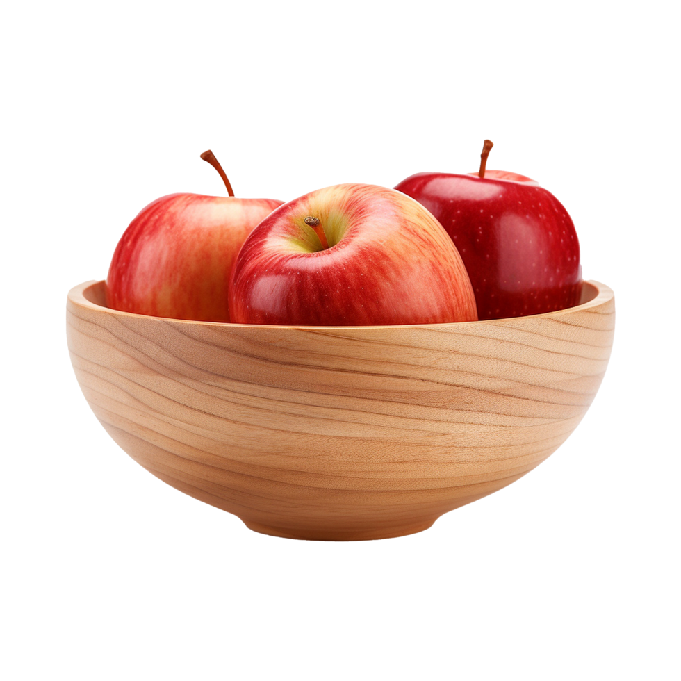 AI generated Apples in wooden bowl isolated on transparent background png