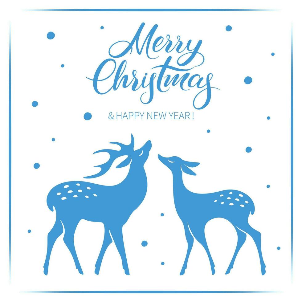 Beautiful silhouettes deer. Winter elements for decor and holiday postcards. Happy christmas and new year. Vector illustration