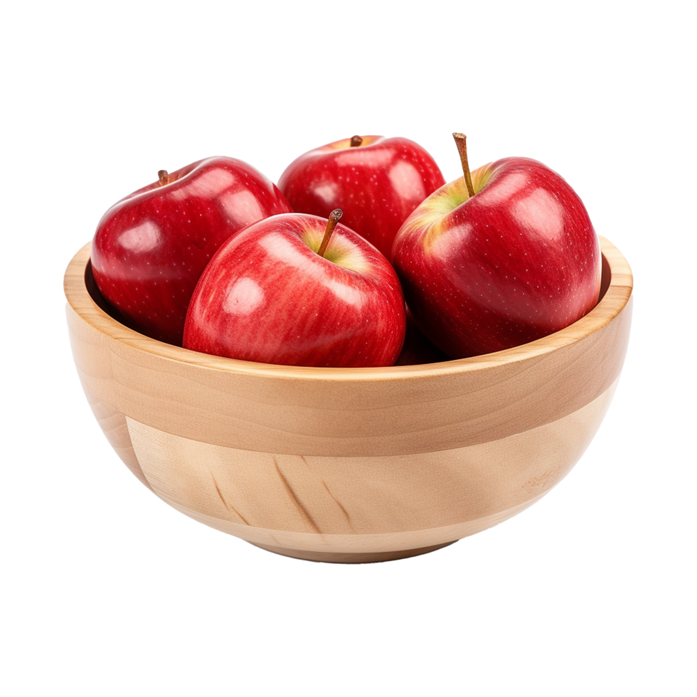 AI generated Apples in wooden bowl isolated on transparent background png
