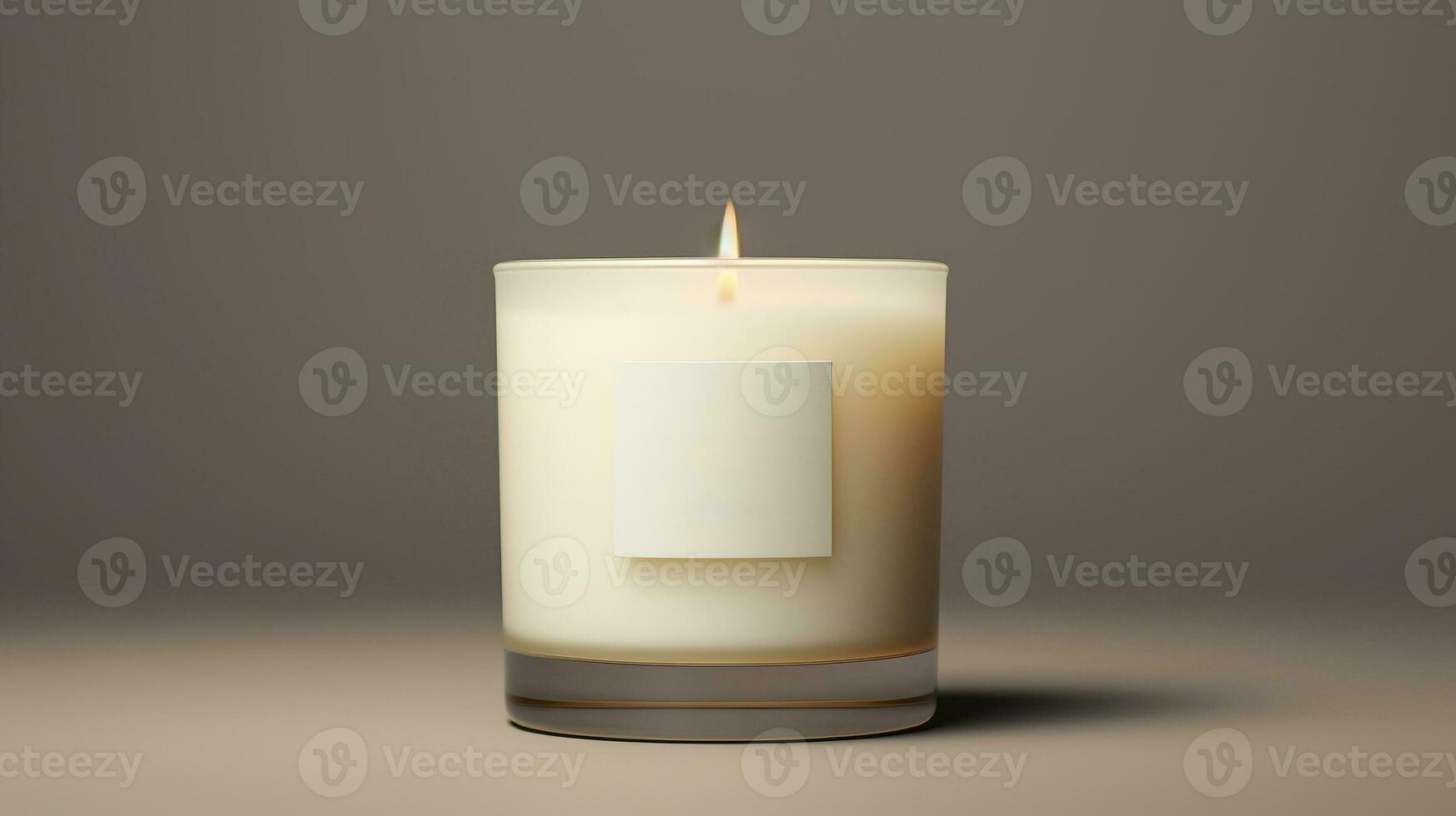 AI generated Generative AI, candle with label mockup. Aesthetic minimalistic composition blank, textile. Comfort, spa, relax and wellness concept. photo