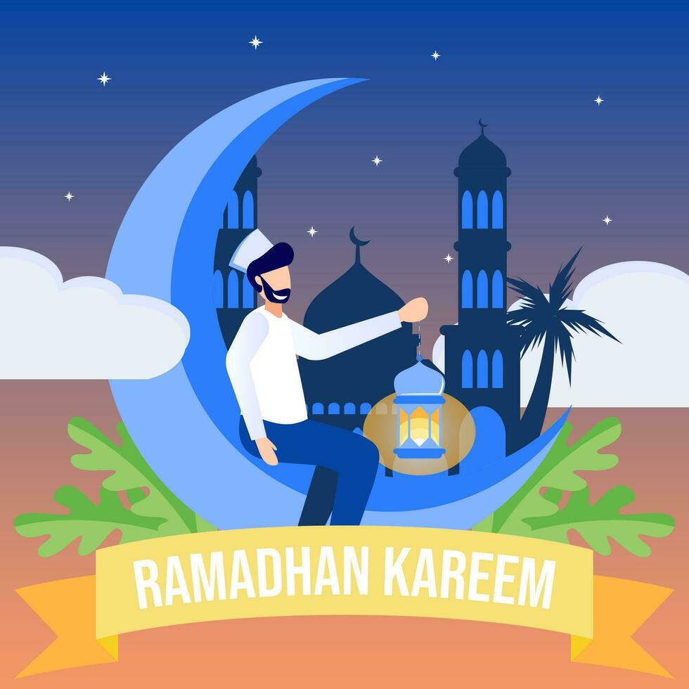 Illustration vector graphic cartoon character of ramadhan