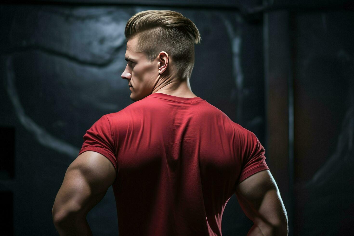 AI generated Young bodybuilder man at gym, Young male bodybuilder showing his body and posing and doing sports exercises in the gym Ai Generated photo