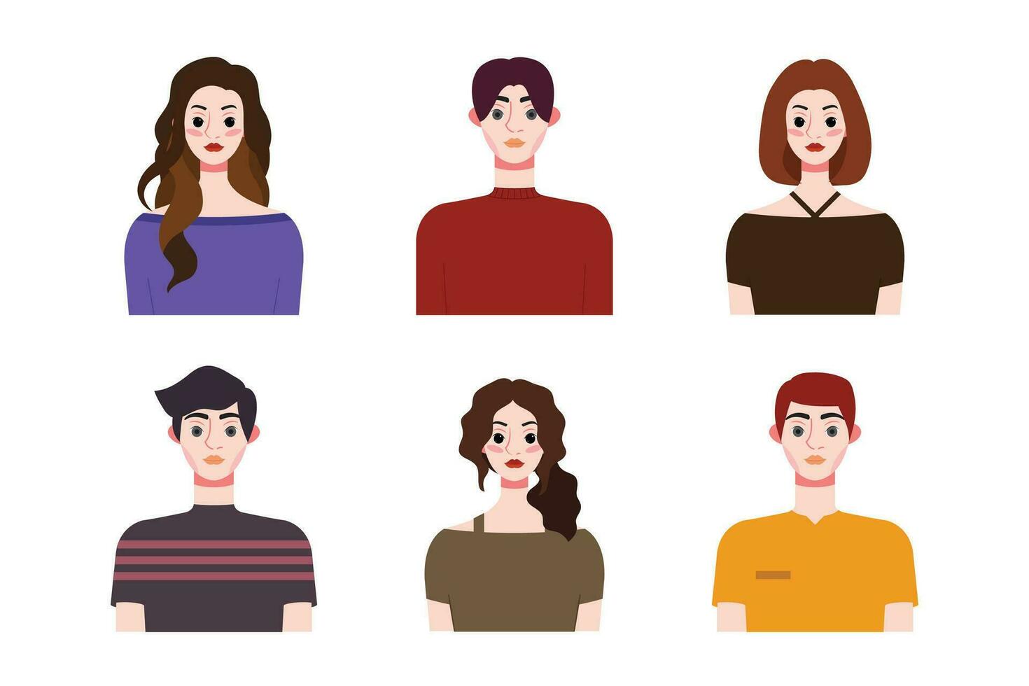 Set collection of people avatar design. Characters for social media and networking, website, app design, development, user profile, and user profile icons. Vector illustration.