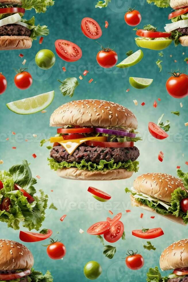 AI generated fast food close-up shot of delicious beef burger photo