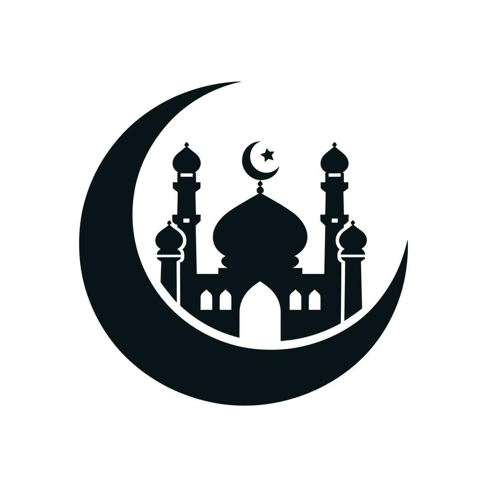 silueta de un mezquita sentado en un creciente Luna vector ilustración