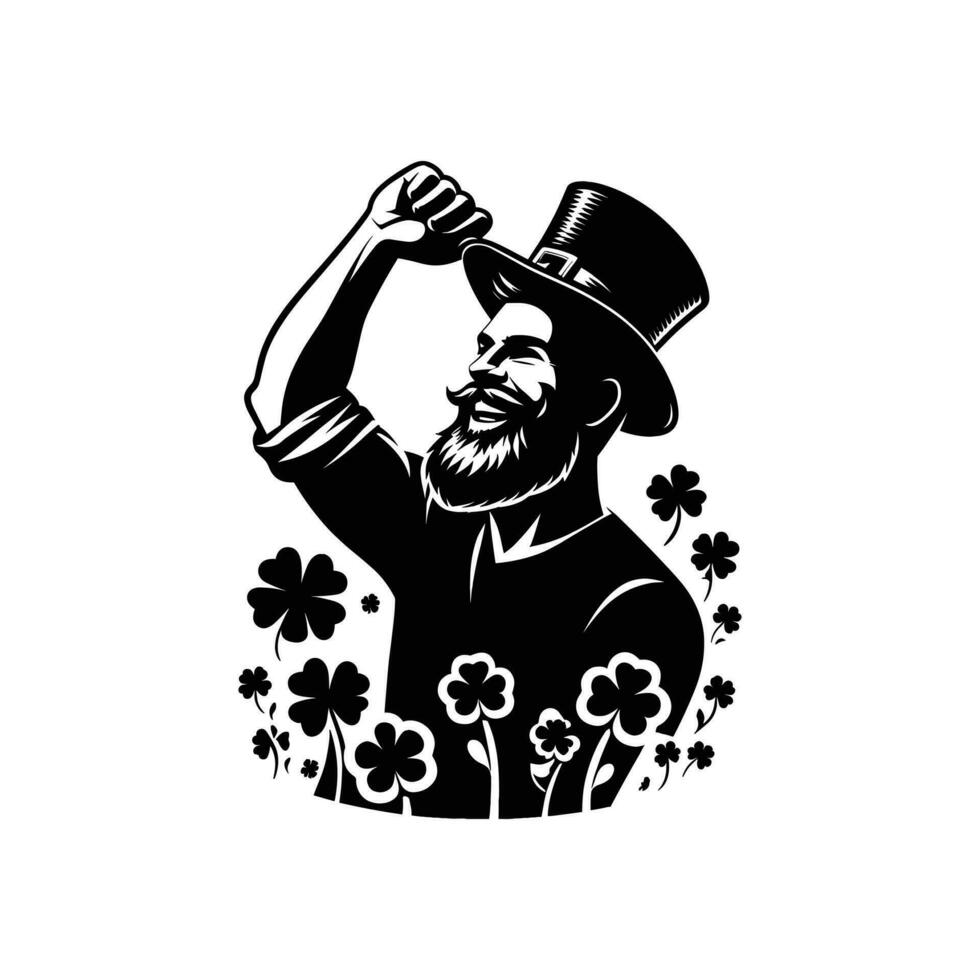 silhouette of a Happy bearded man with hat celebrating saint patricks day on white background vector