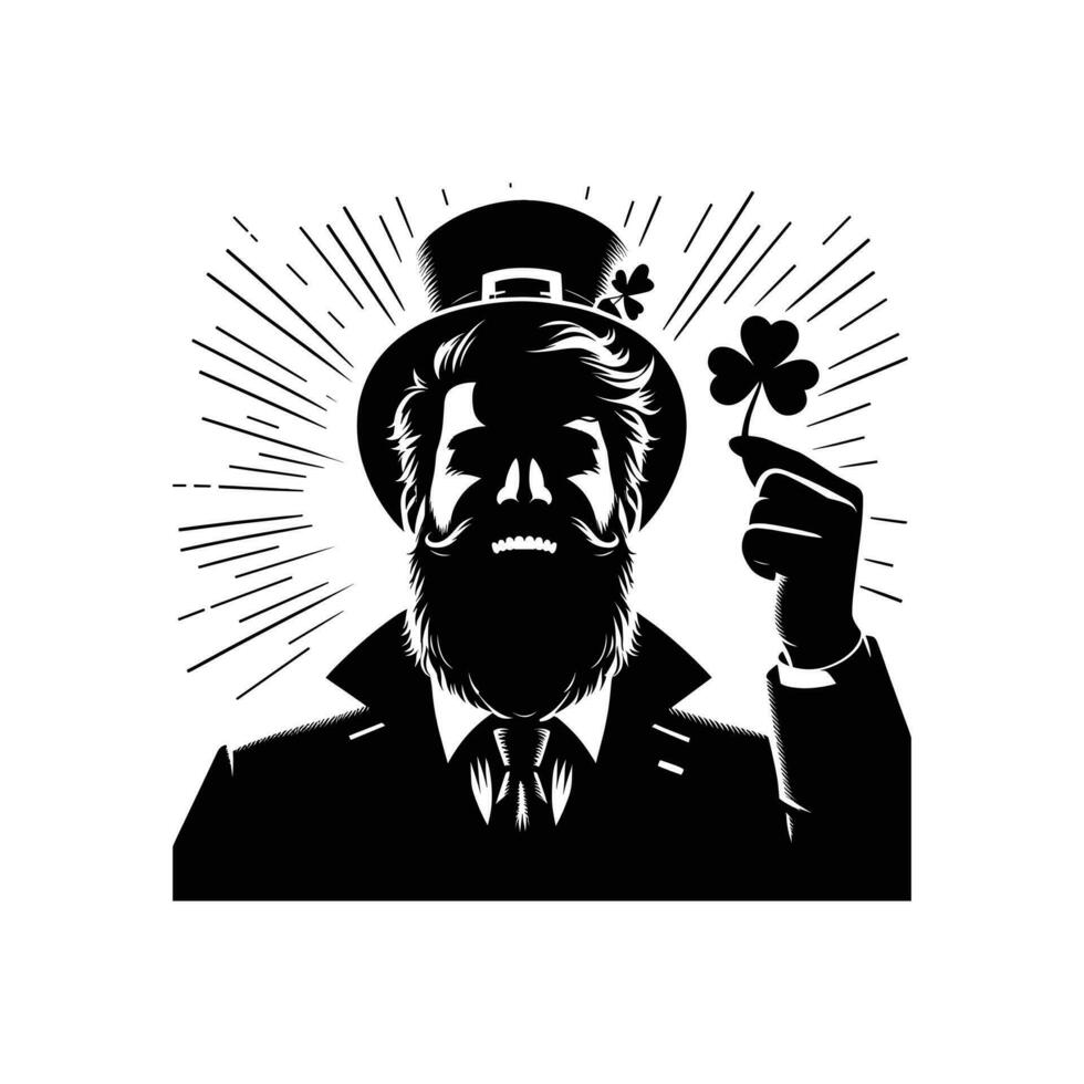 silhouette of a Happy bearded man with hat celebrating saint patricks day on white background vector