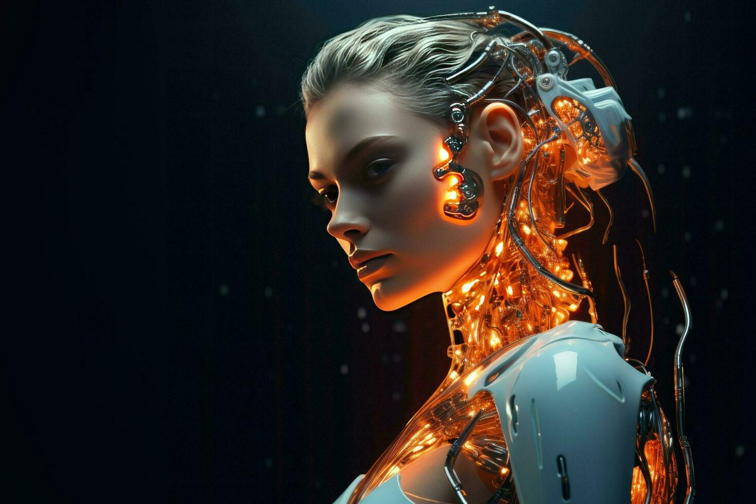 AI generated Closeup Beautiful female robot and girl humanoid face Ai generated photo