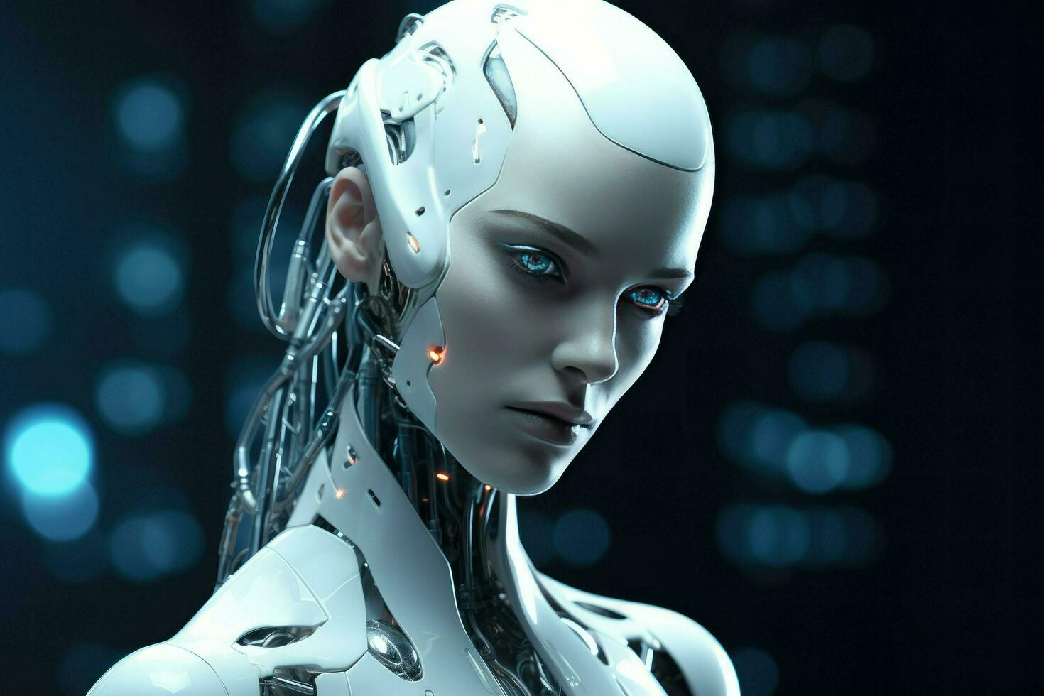 AI generated Closeup Beautiful female robot and girl humanoid face Ai generated photo