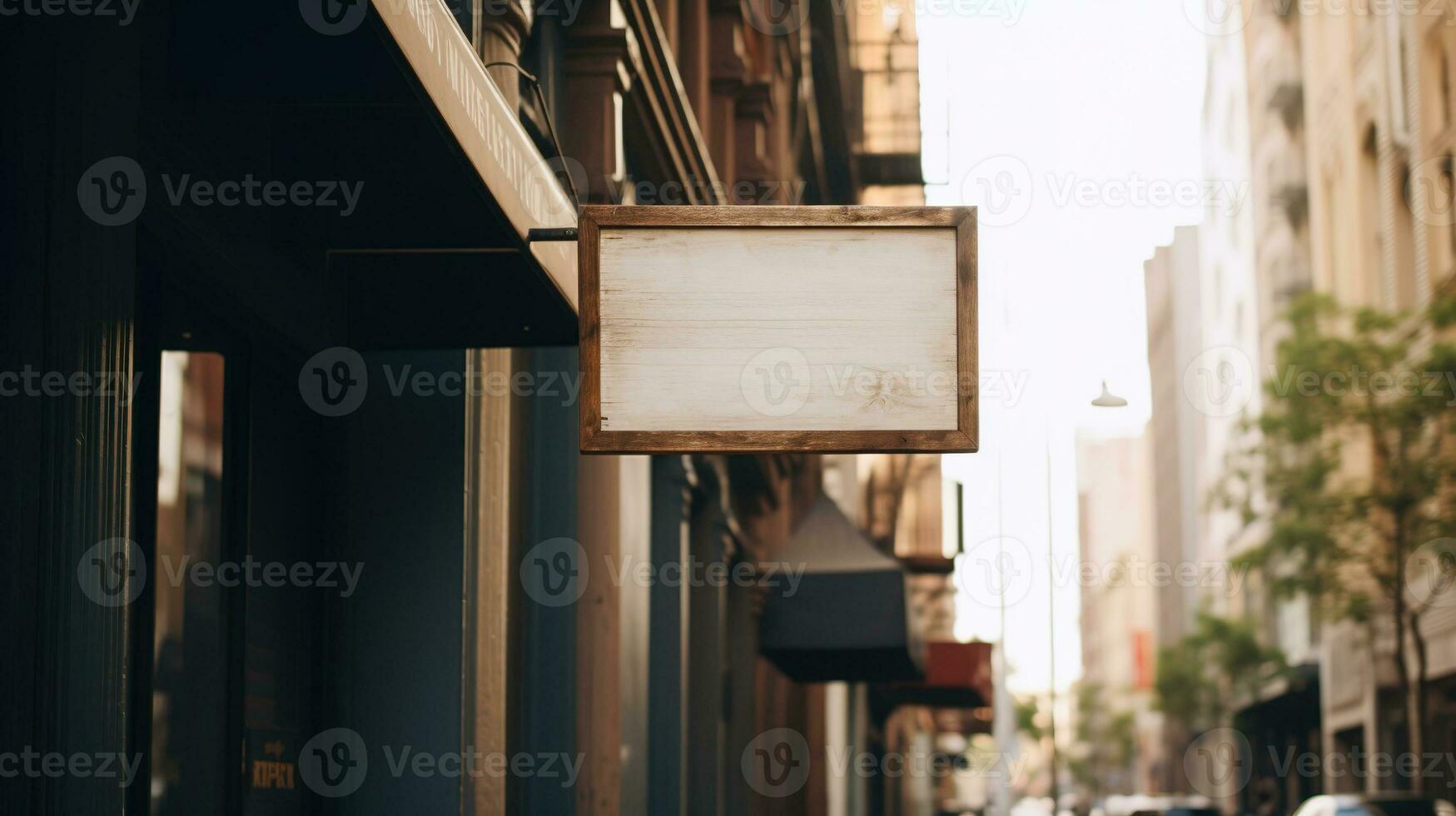 AI generated Generative AI, coffee shop street signboard mock up for logo design, brand presentation, aesthetic muted neutral colors, on the wall outdoor photo