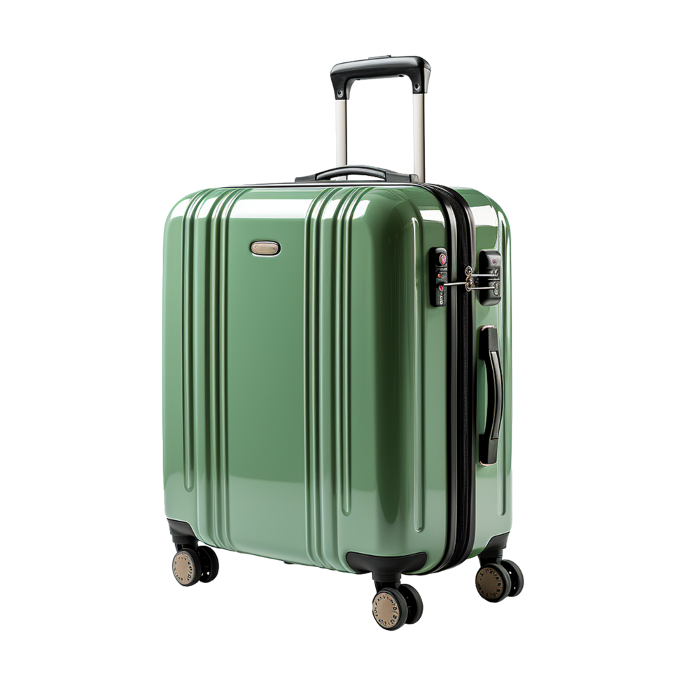 ai généré grand Voyage sac valise avec roues et manipuler isolé sur transparent Contexte png