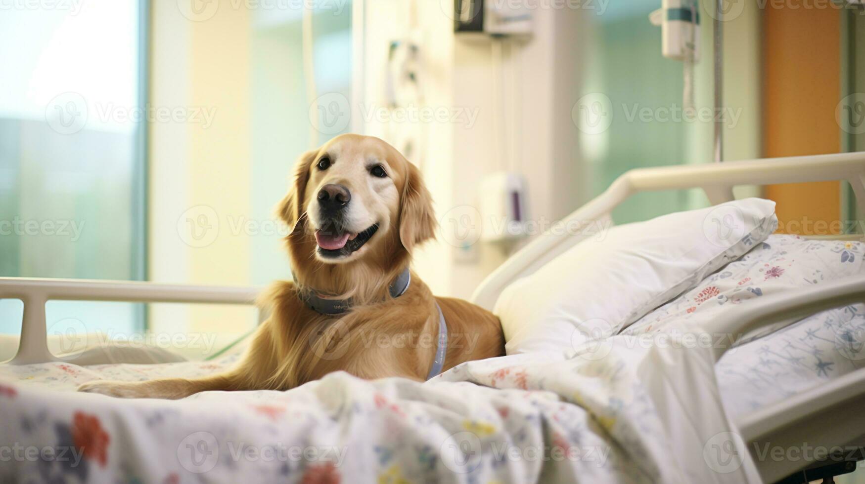 AI generated Photo of a therapy dog bringing comfort to hospital. Generative AI