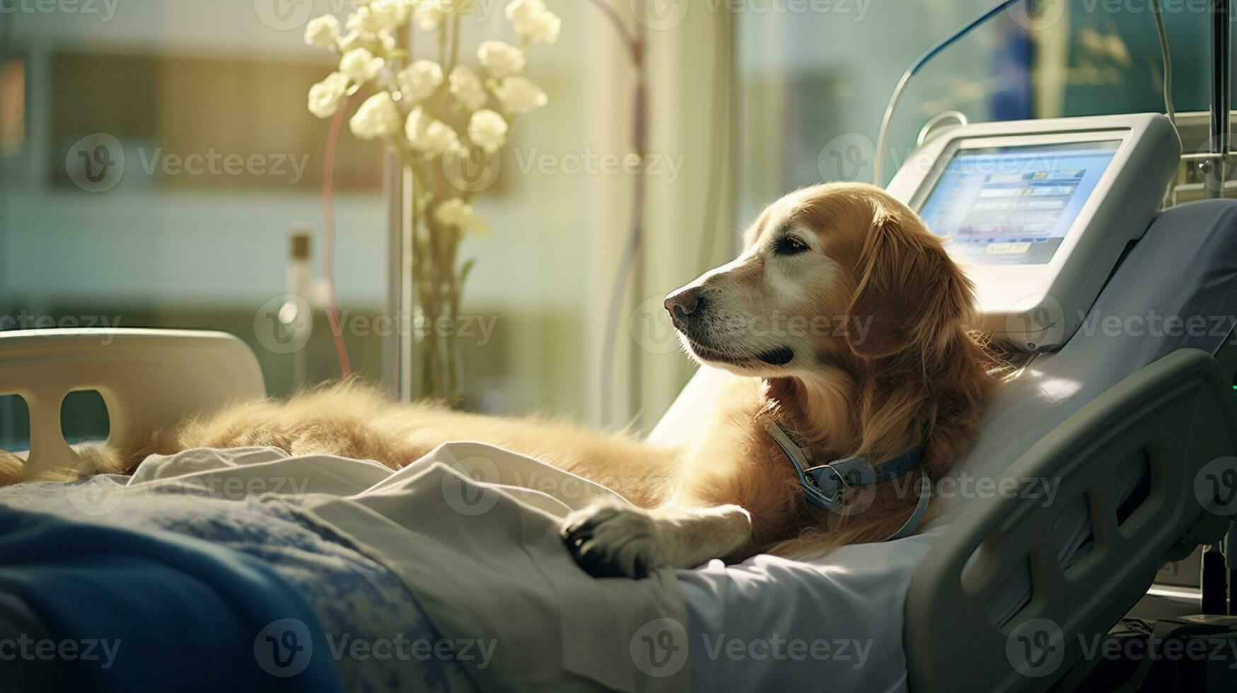 AI generated Photo of a therapy dog bringing comfort to hospital. Generative AI