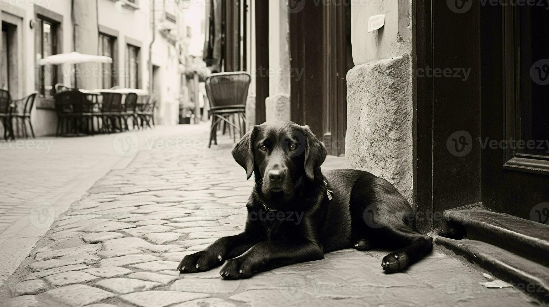 AI generated Photo of a loyal dog patiently waiting for its owner. Generative AI