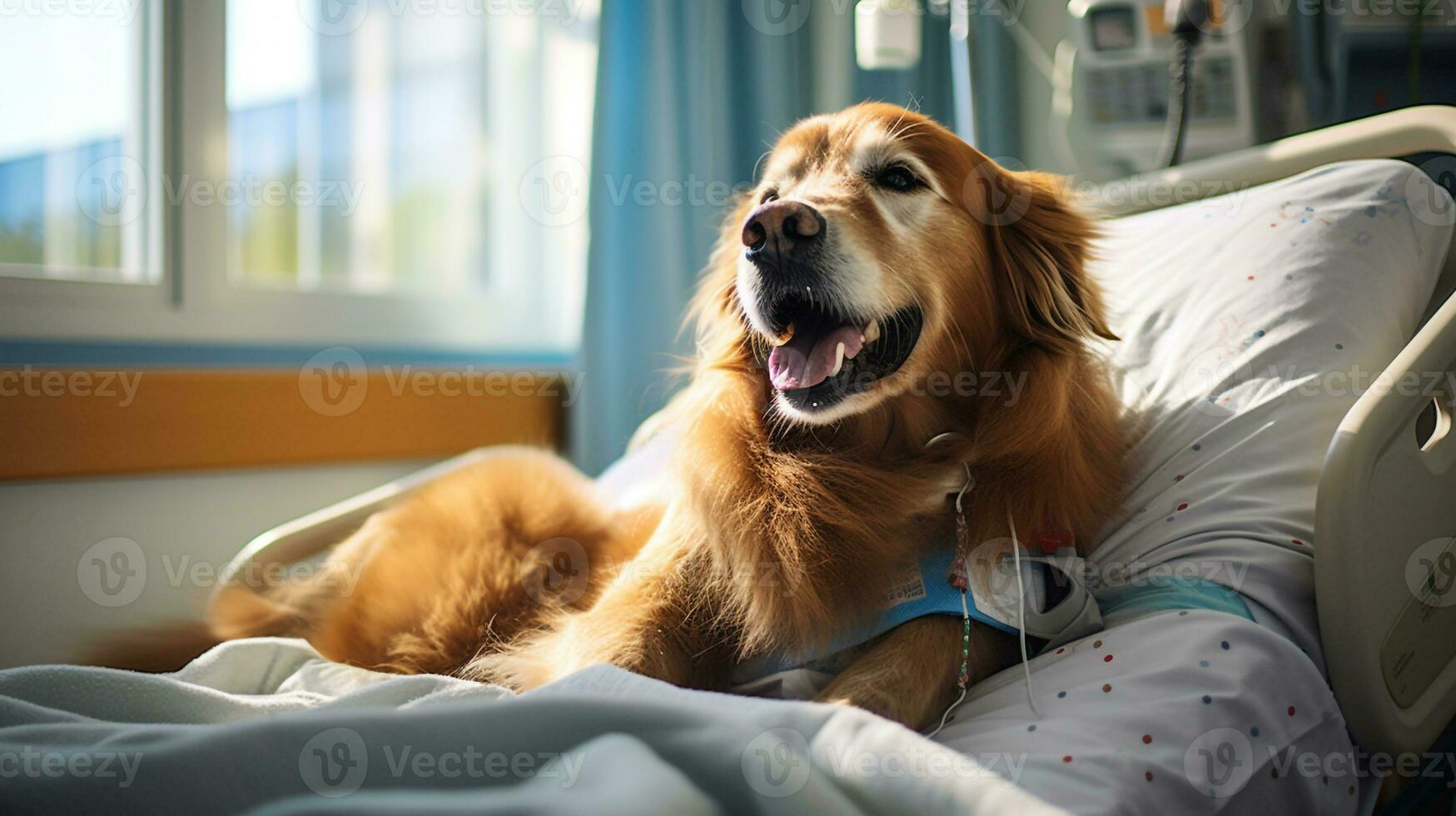 AI generated Photo of a therapy dog bringing comfort to hospital. Generative AI