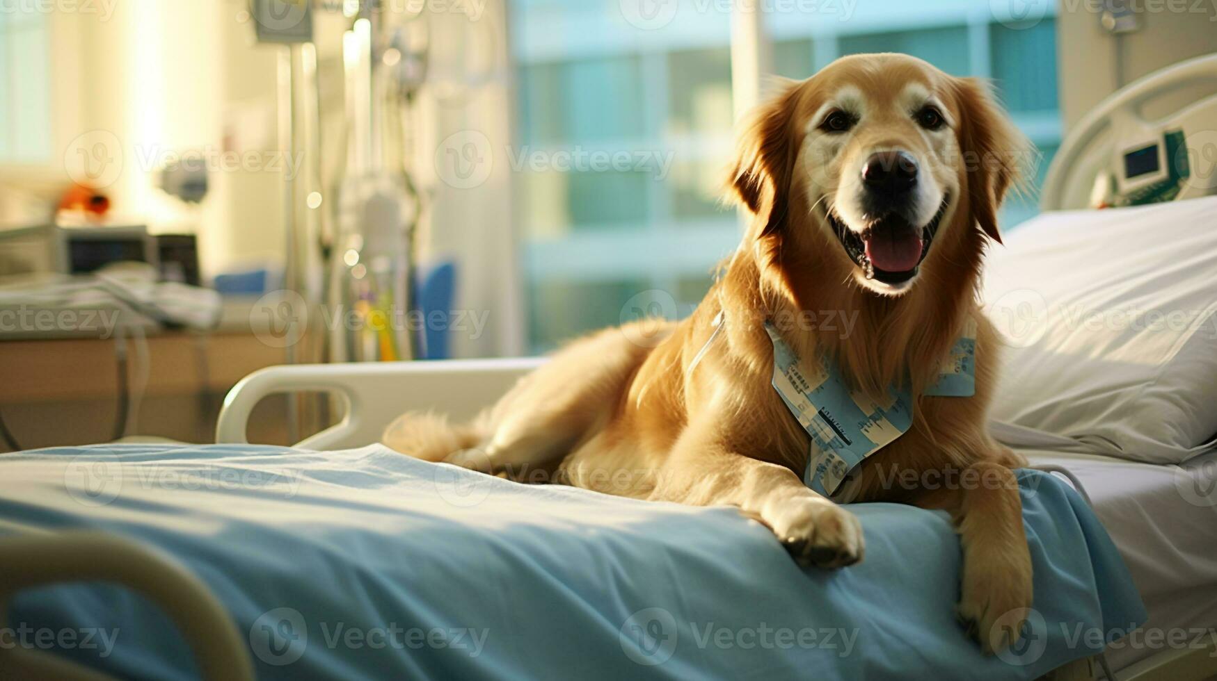 AI generated Photo of a therapy dog bringing comfort to hospital. Generative AI