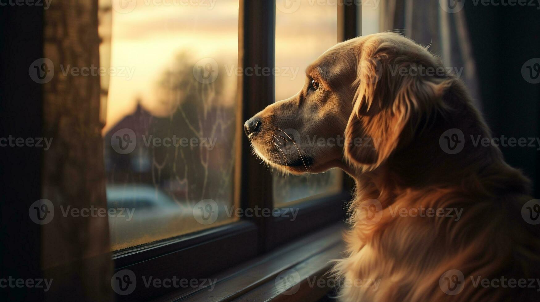 AI generated Photo of a loyal dog sitting by the window. Generative AI