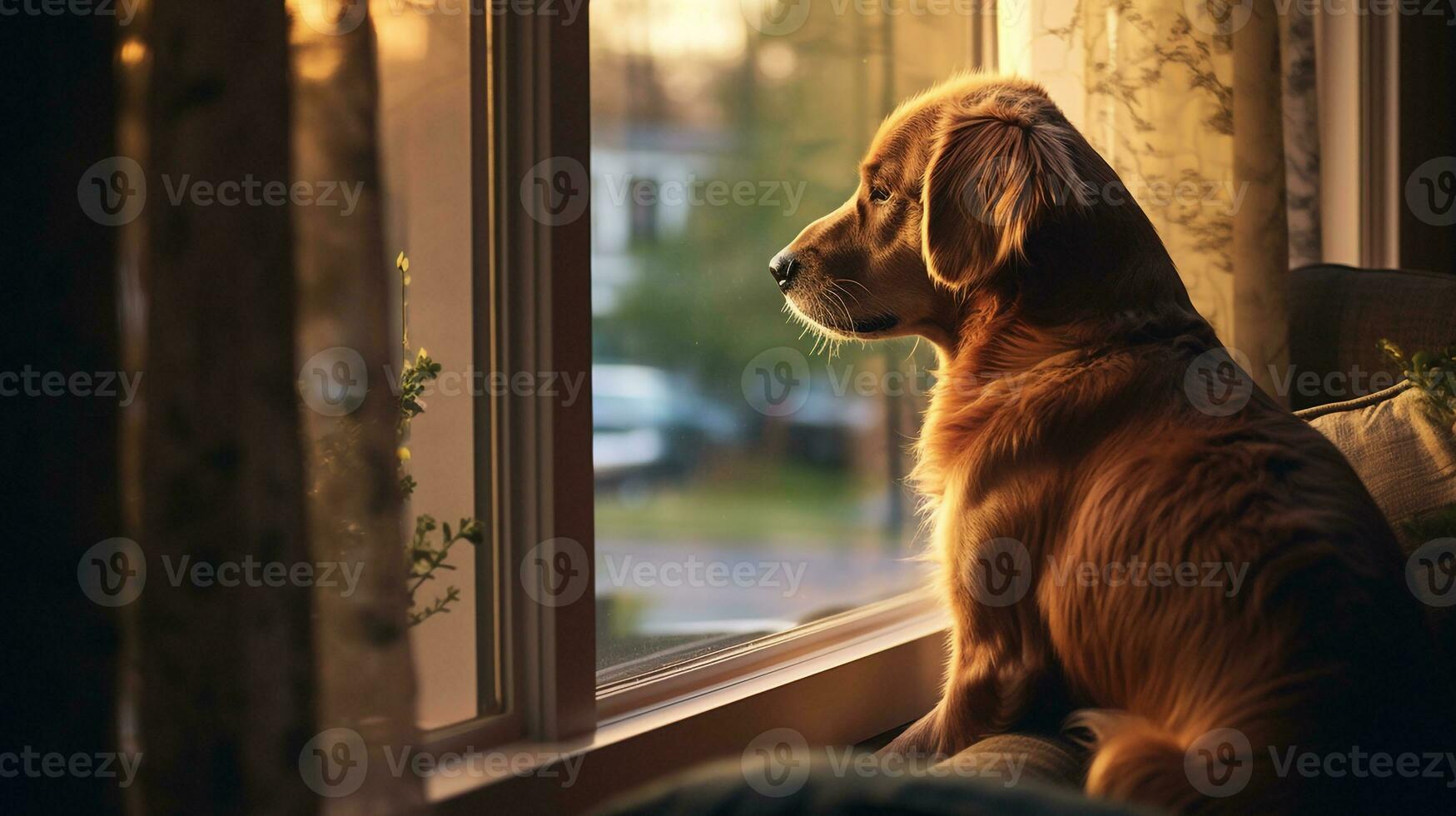 AI generated Photo of a loyal dog sitting by the window. Generative AI