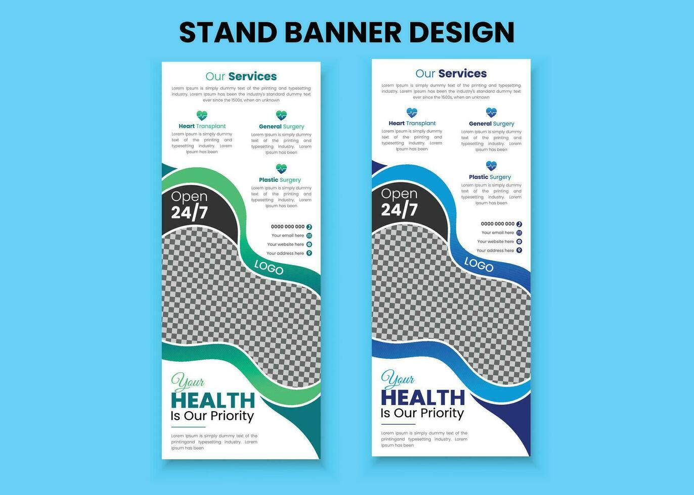 Conceptual and professional health care medical roll up banner template vector
