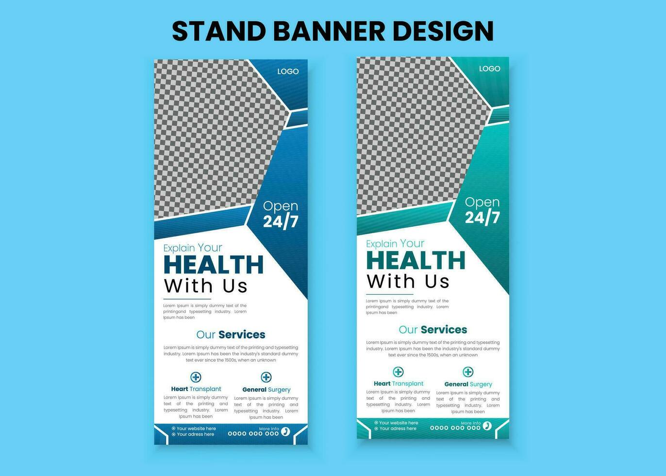 Conceptual and professional health care medical roll up banner template vector