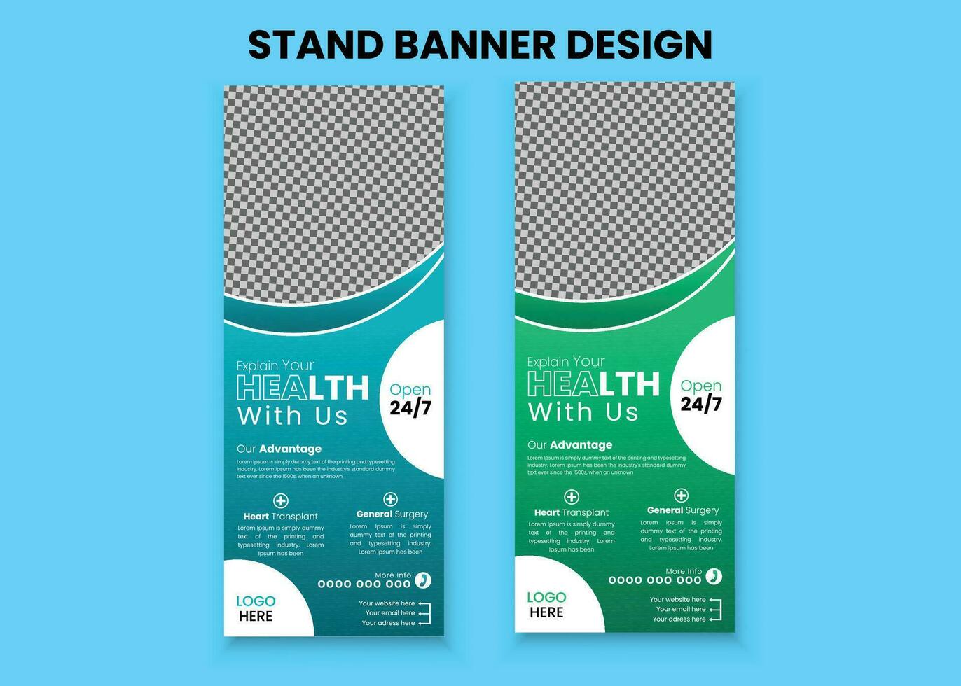 Conceptual and professional health care medical roll up banner template vector