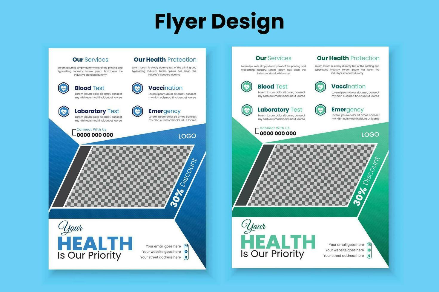 Modern, creative, customize, elegant, minimal, professional,  print ready Medical, Hospital and Clinic flyer template design vector