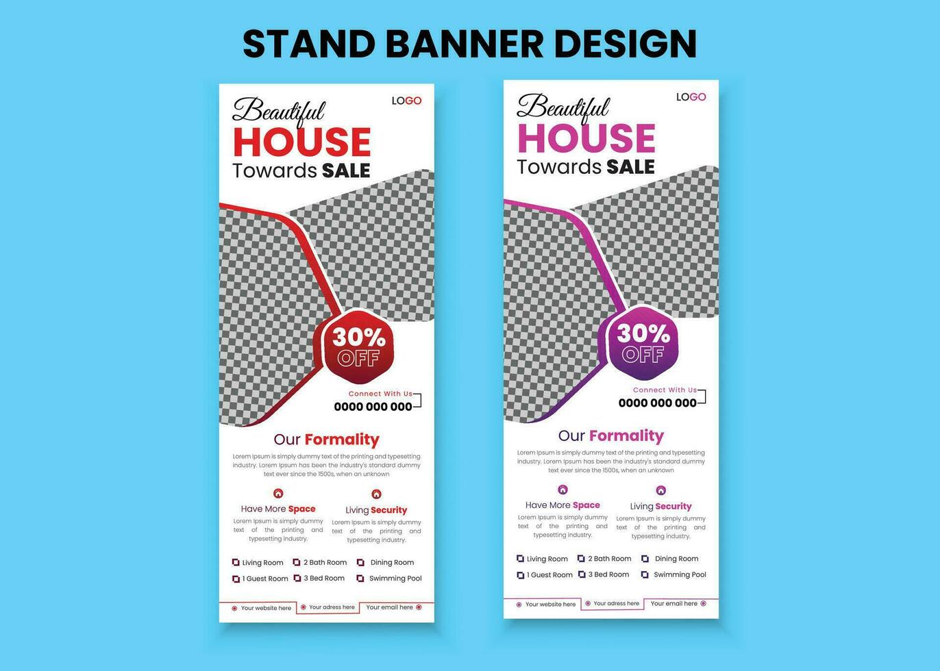Creative, Elegant, minimal, Simple, conceptual and flexible professional Real Estate rollup banner template. vector