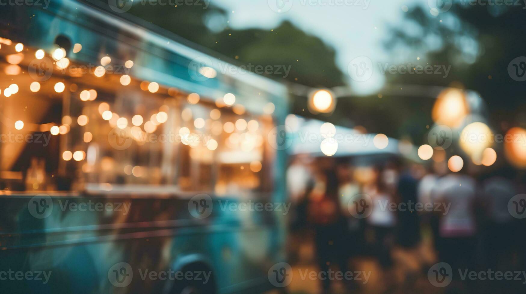 AI generated Generative AI, Food truck street festival, blurred lights background, atmospheric bokeh, muted colors photo