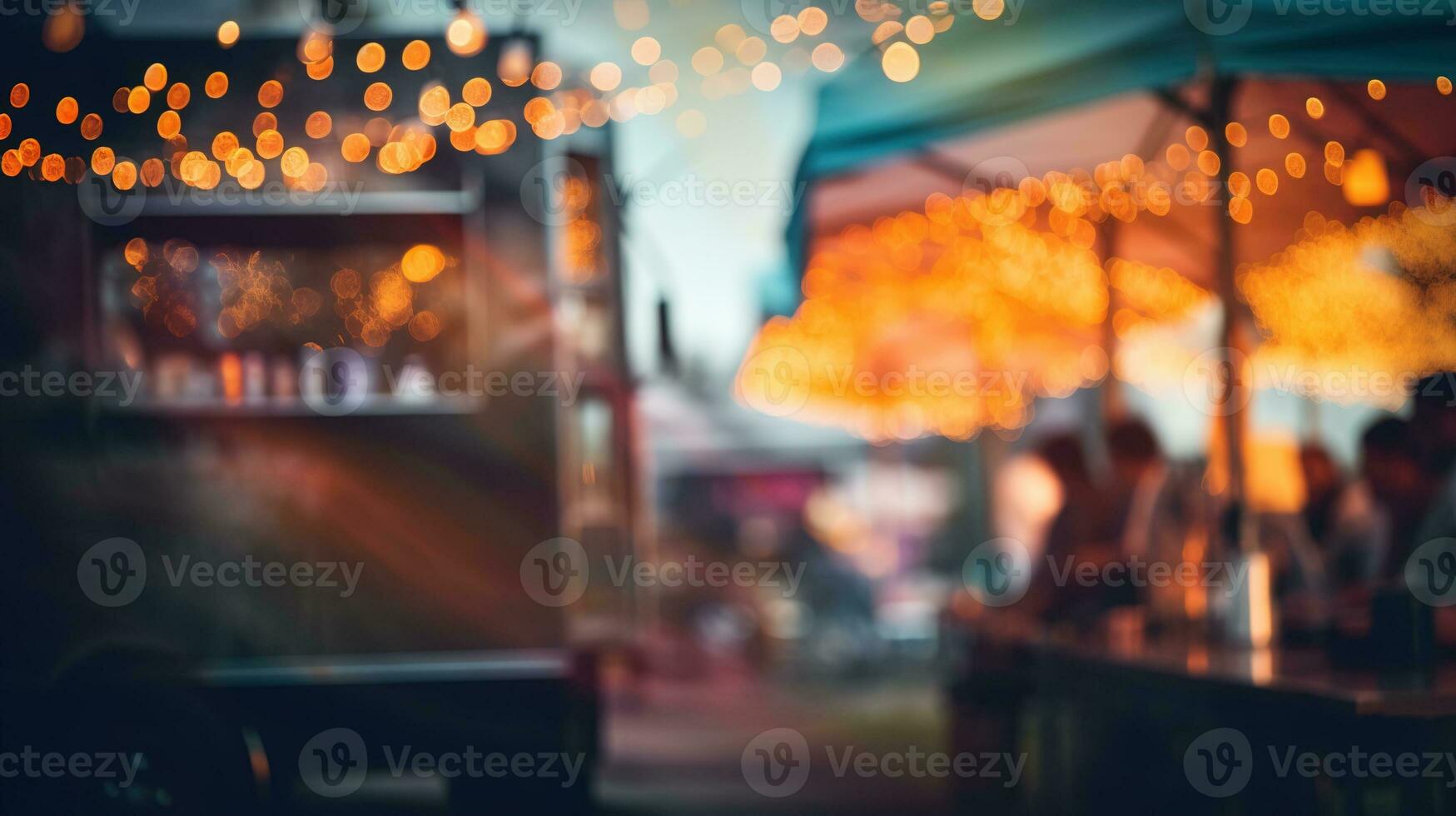 AI generated Generative AI, Food truck street festival, blurred lights background, atmospheric bokeh, muted colors photo