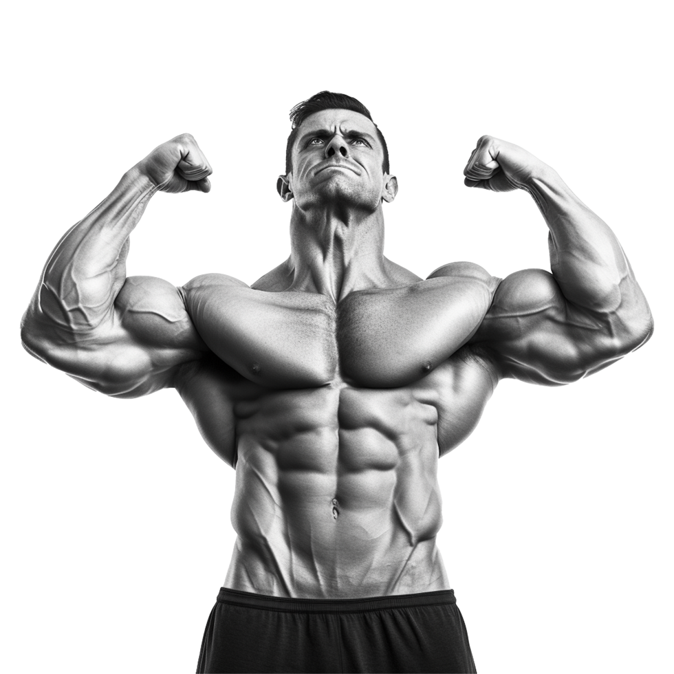 AI generated Man athlete flexing muscle isolated on transparent background png