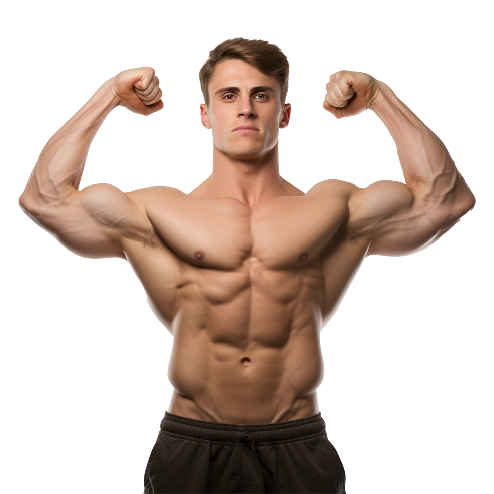 AI generated Man athlete flexing muscle isolated on transparent background png