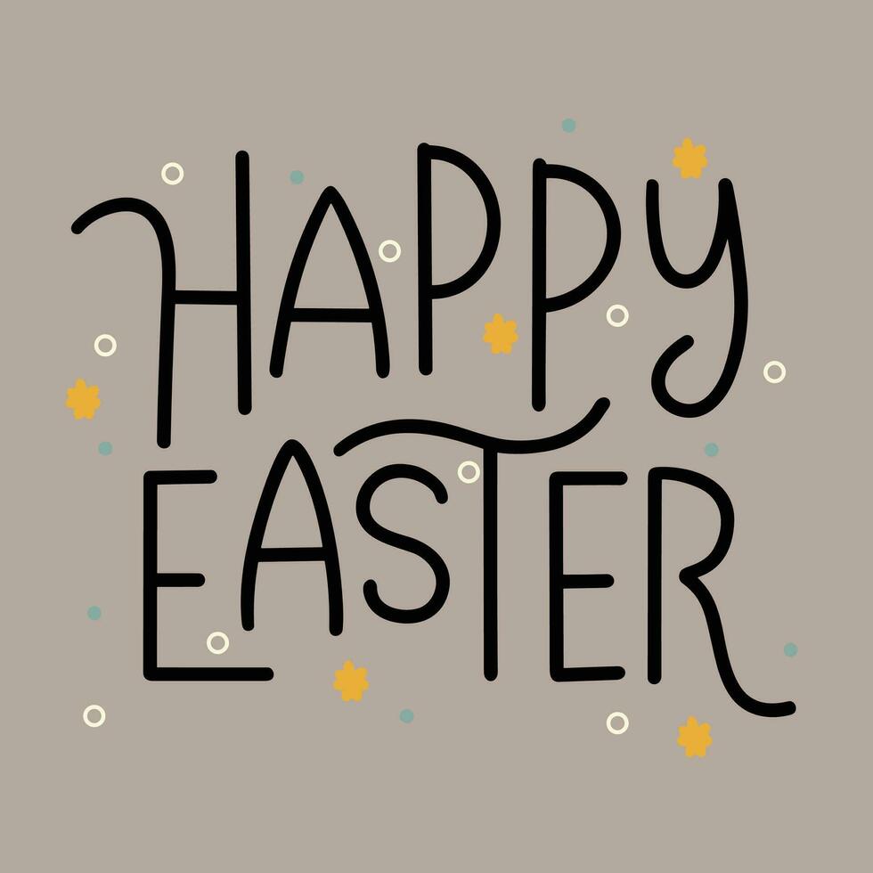 Happy Easter text banner. Handwriting inscription, Happy Easter color square composition. Hand drawn vector art