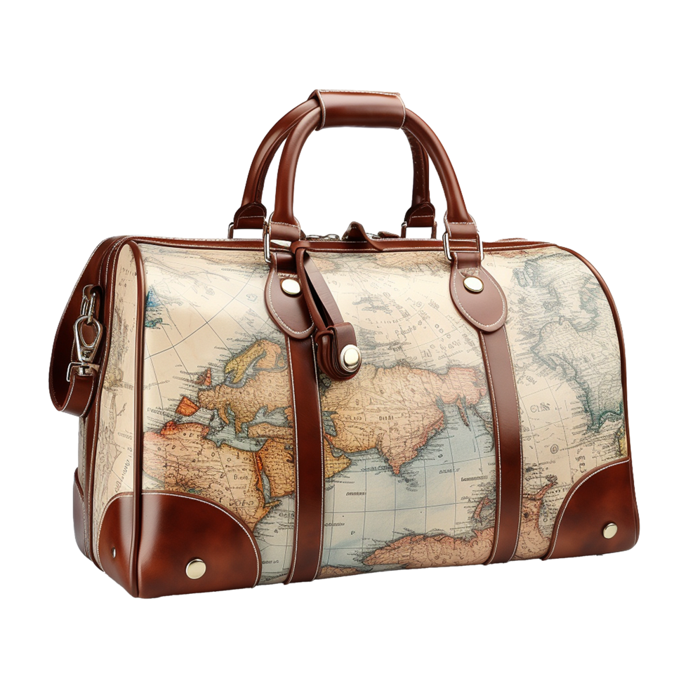 AI generated Large travel bag suitcase with wheels and handle isolated on transparent background png