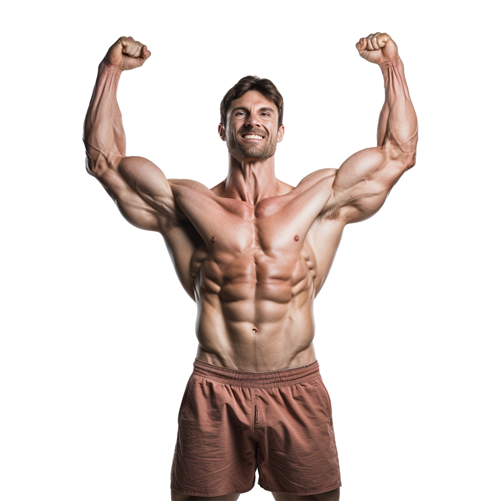 AI generated Man athlete flexing muscle isolated on transparent background png