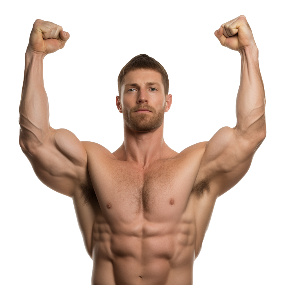 AI generated Man athlete flexing muscle isolated on transparent background png