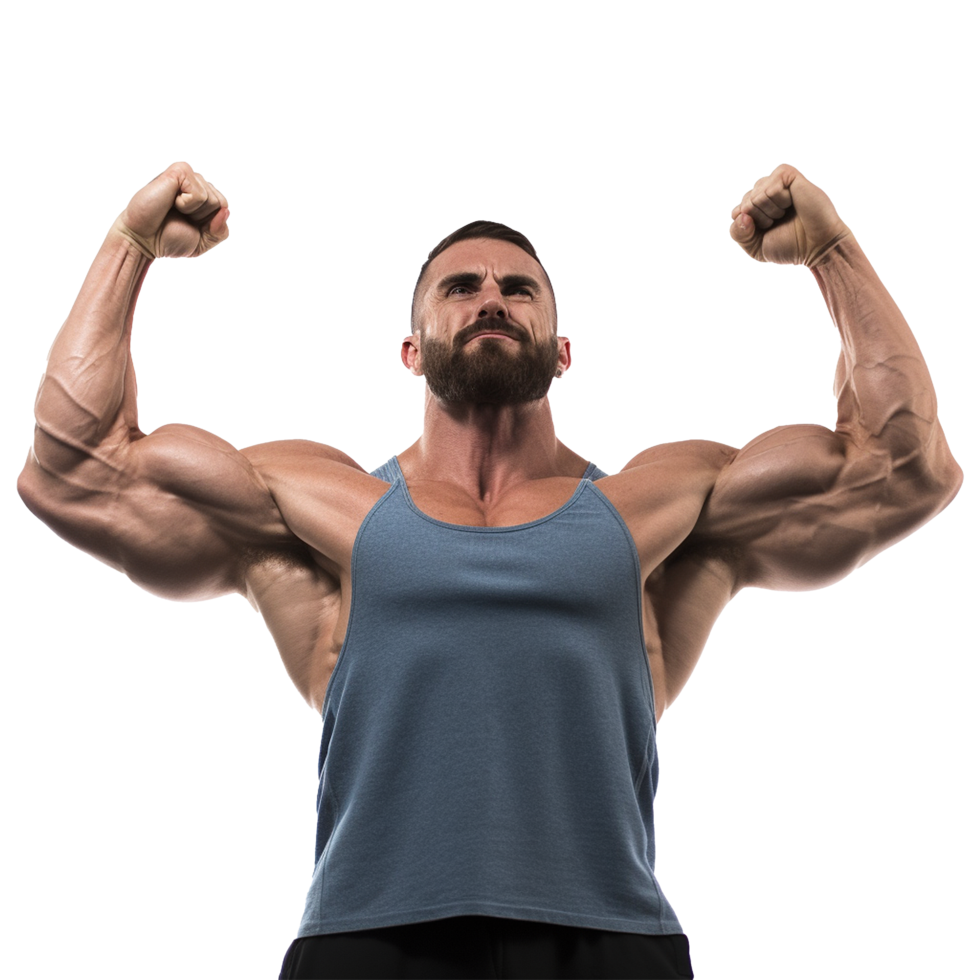 AI generated Man athlete flexing muscle isolated on transparent background png